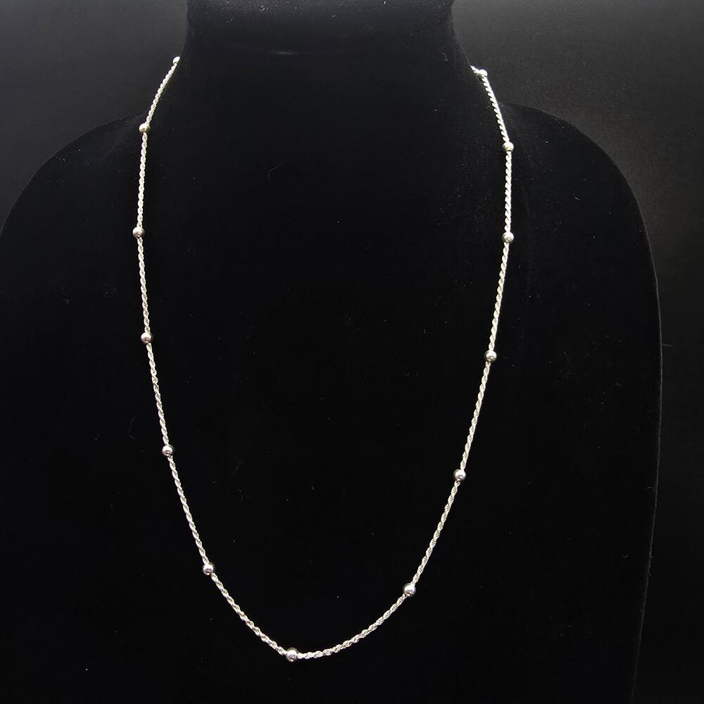Sterling Silver Twisted Chain Necklace with Stationary Ball Beads 925 OTC